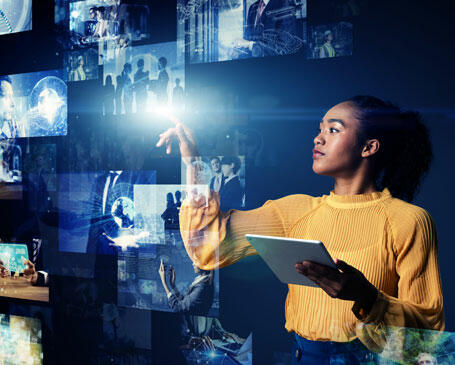 woman with many screens