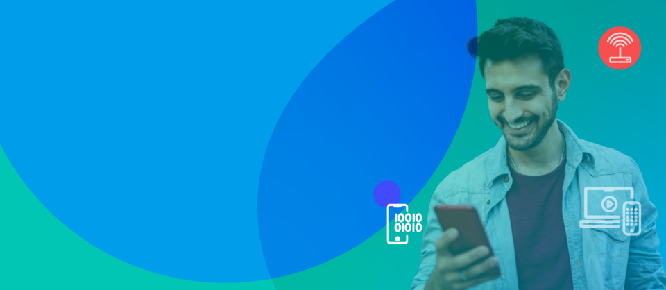 h2 technology market report landing page header man on phone